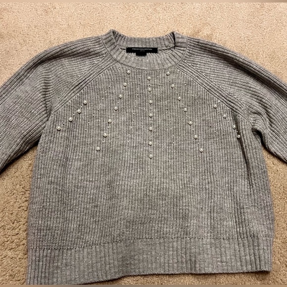 French Connection Sweaters - French Connection Light Gray Beaded Crewneck Sweater